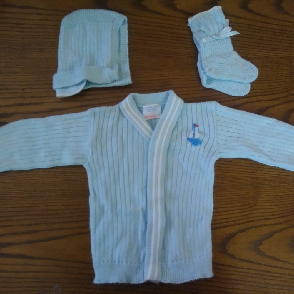 Vintage Regal Sailboat Cardigan with Cap & Booties